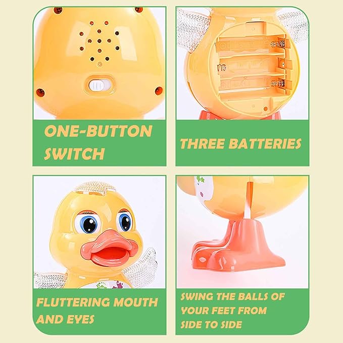Dancing Duck Toy, Tummy Time Toys with Music & Flashing Lights, Interactive Musical Duck with Colorful Wings (Duck)