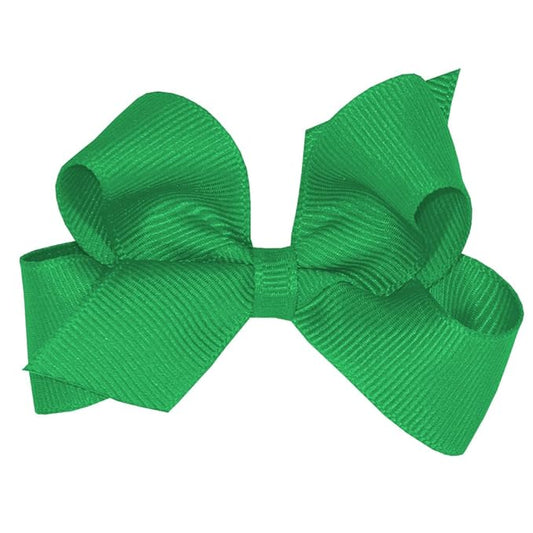 Wee Ones Girls' Classic Grosgrain Hair Bows with Plain Wrap Center, No-Slip Hair Clip, Handmade, Green, Mini