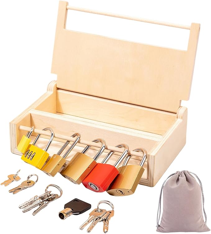 Montessori Lock and Key Toy Set for Kids, Educational Locks and Keys Toy, Montessori Materials Homeschool Preschool Educationl Toys for 3+ Year Old Toddlers (6 Pack Locks), LOCKS KEYS 01