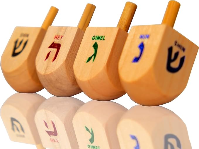 200-Pack Natural Wood Dreidels Hanukkah Draydel with English Transliteration & Instruction Cards (200-Pack)