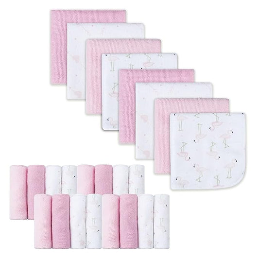 softan Baby Washcloths, 24Pack Baby Wash Cloths Extra Soft & Ultra Absorbent, Baby Towels and Washcloths Face Towel Unisex for Boys Girls Body, Washclothes Gentle on Sensitive Skin, 9x9 Flamingos