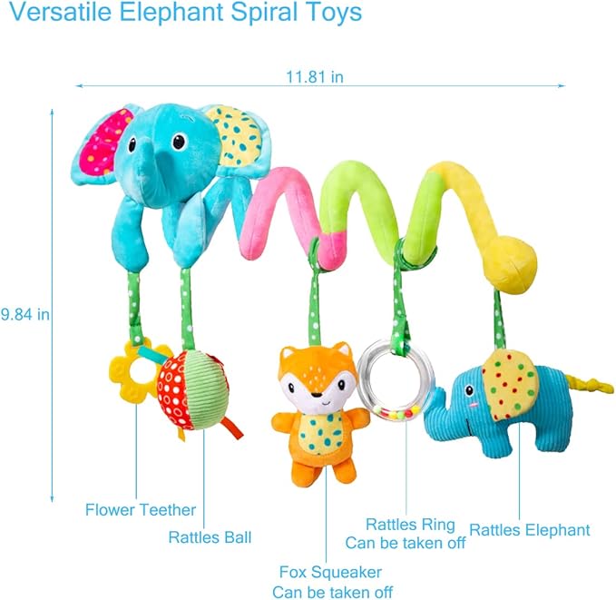 willway Car Seat Toys, Infant Spiral Plush Hanging Toys for Car Seat Stroller Crib Bassinet Mobile with BB Squeaker Rattles, Baby Toy for 0 3 6 12 Months