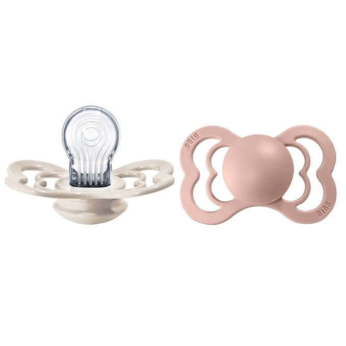 BIBS Pacifiers - Supreme Collection | BPA-Free Baby Pacifier | Made in Denmark | Set of 2 Ivory/Blush Color Premium Soothers | Size 6-18 Months