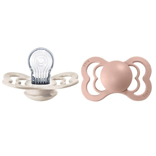 BIBS Pacifiers - Supreme Collection | BPA-Free Baby Pacifier | Made in Denmark | Set of 2 Ivory/Blush Color Premium Soothers | Size 6-18 Months