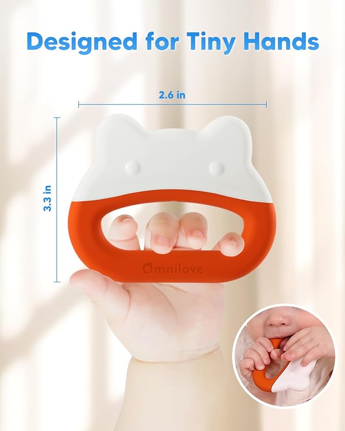 Water-Filled Freezable Baby Teether – Cooling Teething Toy for Babies 3+ Months, Gentle Comfort for Sore Gums, Includes Reusable Freezer Bags – Frog Orange