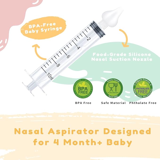 Nasal Irrigator for Baby 10ml Professional Baby Nasal Aspirator with Safe Silicone Nasal Suction Tips Portable Baby Nasal Syringe Infant Nose Cleaner 2 Pieces