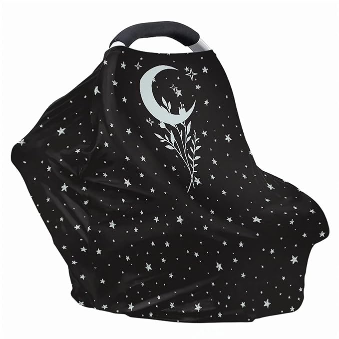 ZFRXIGN Sun and Moon Car Seat Cover for Baby Chair/Nursing Cover Scarf Girl/Babies Carseat Cover Canopy/Infant Carseat Canopy Stretchy Soft Stroller Cover Galaxy Leaf Black