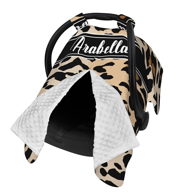 Custom Name Baby Car Seat Cover Leopard Print Theme – Personalized Nursing Cover, Stroller Canopy, Breastfeeding Privacy Cover, Multi-Use Infant Blanket, Shower Gift for Baby Boys