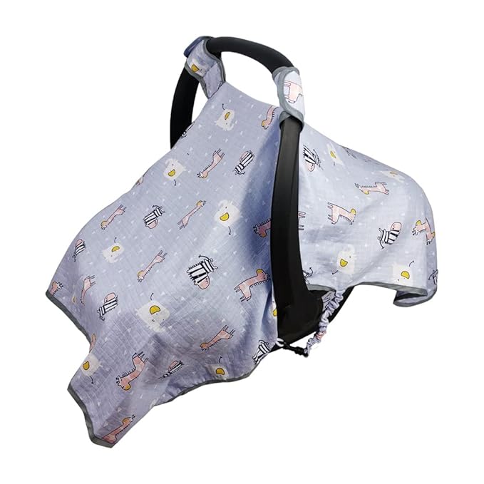 ICOPUCA Car seat Covers for Babies, kick-Proof carseat Cover Girls/boy, carseat Canopy of Light Weight Muslin, Breathable, fit Summer/Autumn/Spring, Animal Giraffe/Zebra/Elephant;