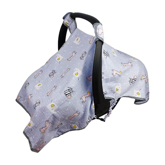 ICOPUCA Car seat Covers for Babies, kick-Proof carseat Cover Girls/boy, carseat Canopy of Light Weight Muslin, Breathable, fit Summer/Autumn/Spring, Animal Giraffe/Zebra/Elephant;