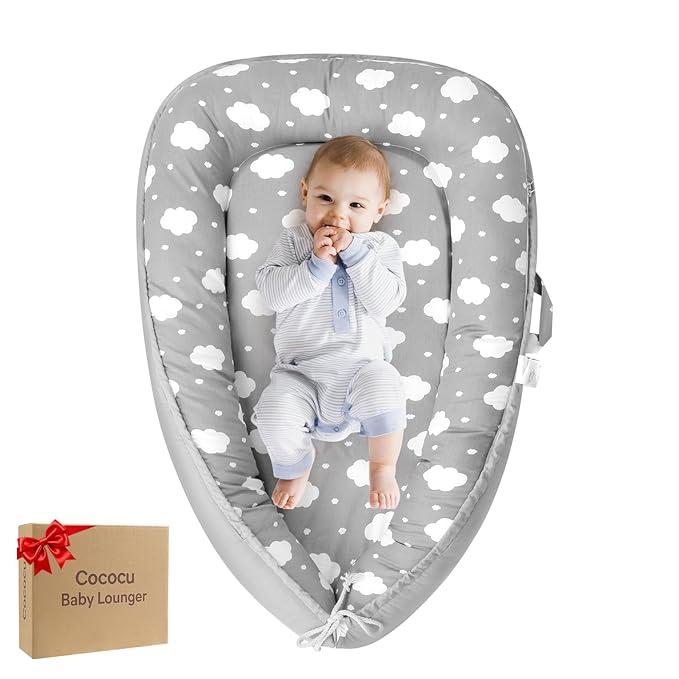 Baby Lounger for Newborn,0-12 Months,Soft Infant Lounger Pillow for Home and Travel, Baby Protable Nest Lounger with Cover,Multi-Use Baby Lounger for Supervised Play&Tummy Time(Cloud)