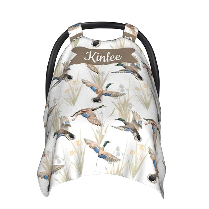 Personalized Baby Car Seat Canopy with Name – Wild Duck Theme, Custom Minky Nursing Cover for Boys & Girls, Soft Stroller Cover for Infants & Newborns, Carseat Canopy for Breastfeeding