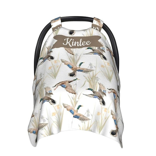 Personalized Baby Car Seat Canopy with Name – Wild Duck Theme, Custom Minky Nursing Cover for Boys & Girls, Soft Stroller Cover for Infants & Newborns, Carseat Canopy for Breastfeeding