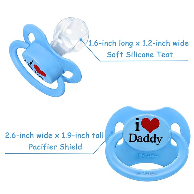 LittleForBig Bigshield Gen-II Adult Sized Printed Pacifier I Love Daddy Pattern Blue