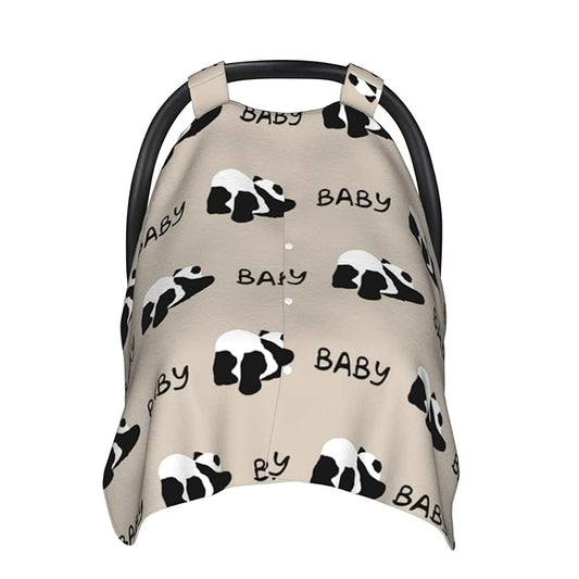 Personalized Baby Car Seat Canopy for Babies with Name, Custom Cute Panda Stroller Car Seat Covers for Boys Girls, Minky Nursing Carseat Cover for Breastfeeding, Car Seat Canopies for Newborn