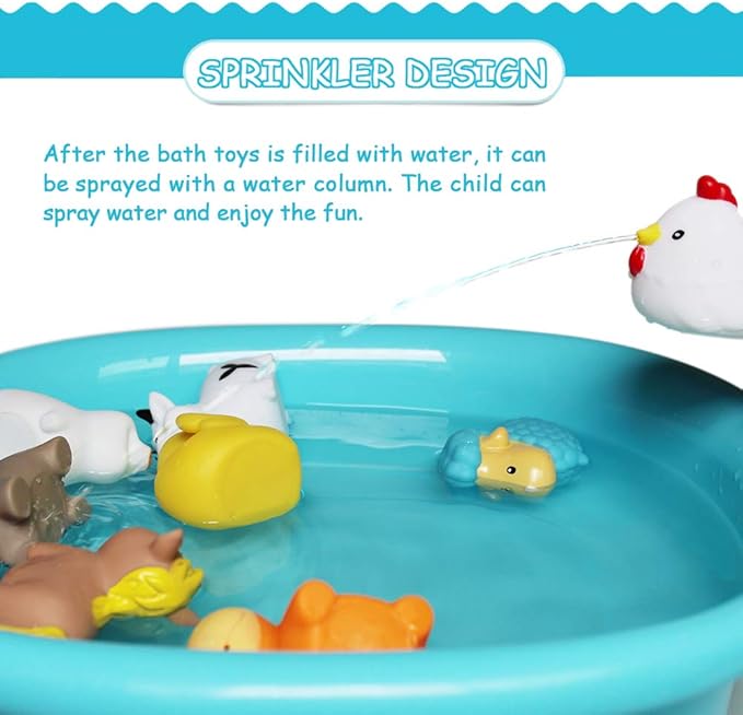 Bath Farm Toys - Floating Bath Time Toys for Toddlers (8PCS) - Bathtub Learning Dogs, Ducks, Sheep, Hen, Pig