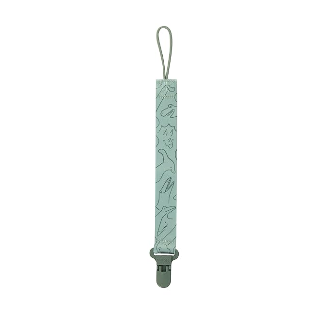 Nuby Pacifinder Baby Pacifier Clip Pacifier Holder Clip with Convenient Hook Loop - Blue Dots and Green Dino 2 Count (Pack of 12)