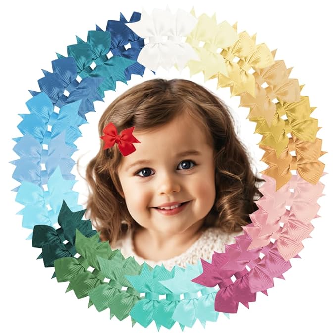 Baby Hair Clips, 42PCS 2" Fully Lined Hair Bows for Girls, Toddler Hair Accessories, Alligator Hair Clips for Girls Toddlers Baby Kids Teens (21 Colors in Pairs）