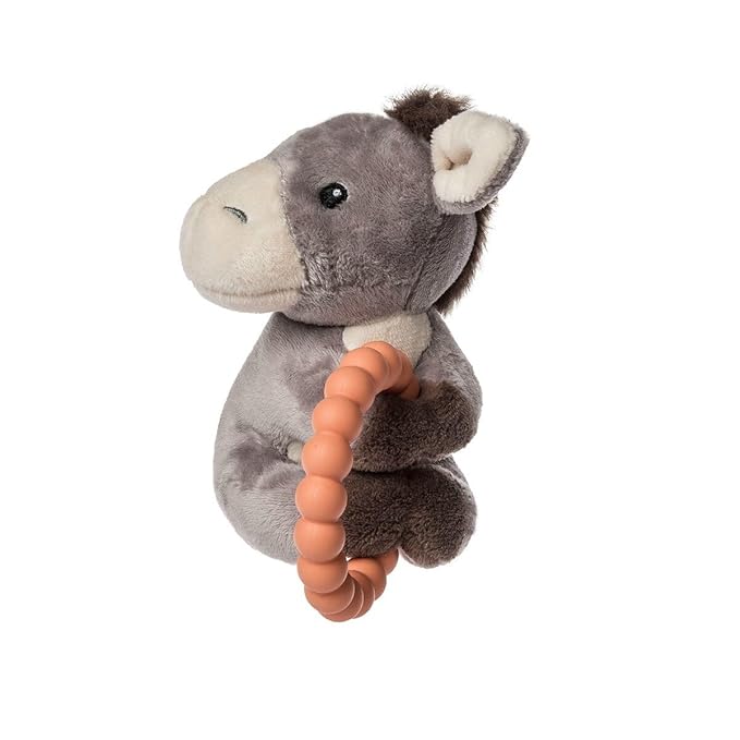 Mary Meyer Soft Baby Rattle with Soothing Teether Ring, 6-Inches, Dusty Donkey