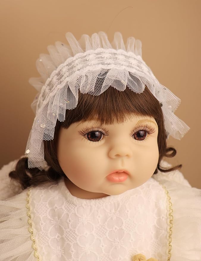 Baby Girls Headband Lacy Bow Pearl Wide Hair Band Turban for Infants Newborn Toddler Floral Ivory Elastic Head Wrap Breathable Sun Bonnet Hair Accessories (White C)