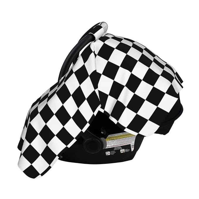 Black White Checkered Baby Car Seat Canopy Cover Multi Use Nursing Cover for Newborn Car Seat Canopy Mom Nursing Breastfeeding Covers Newborn Shower Gift