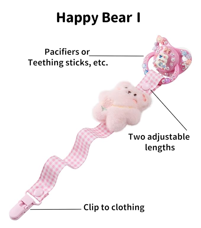 CutiePlusU Adult Pacifier Clip Adult Size Pacifier Holder Clip 4 Pack- Baby Bear Team