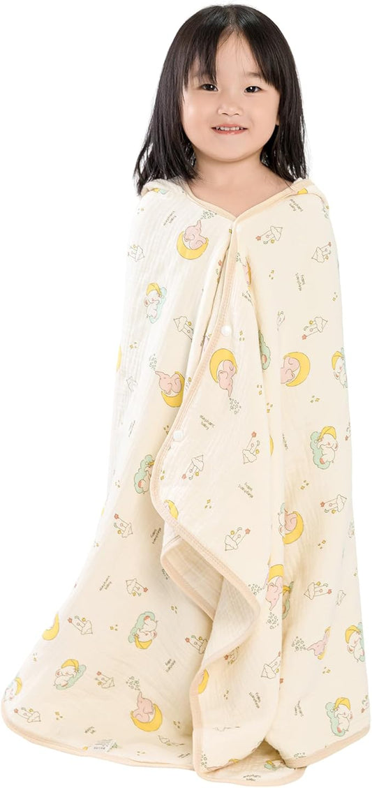 Hooded Towel Muslin Hooded Towel Made from Organic Cotton 6-Layer Cotton Bath Towel, Soft Bath Towels 25x51inches for Toddler Baby (Splashing Elephant)