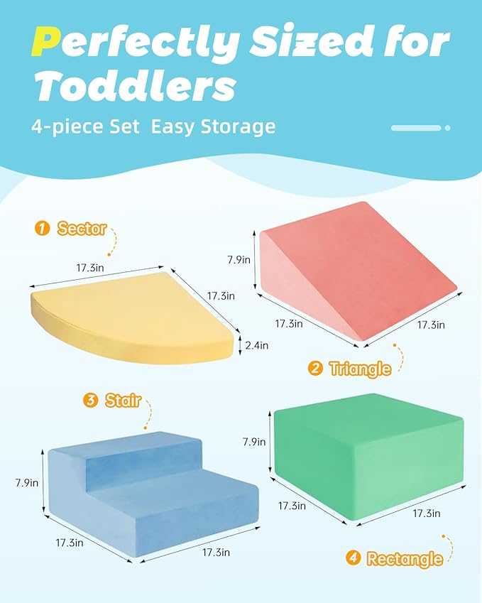 Foam Blocks Climbing Toys for 1 Year Old, 4-Piece Foam Climbing Blocks for Toddlers Activity Crawling and Sliding, Kids' Indoor Climbers & Play Structures Foam Play Set