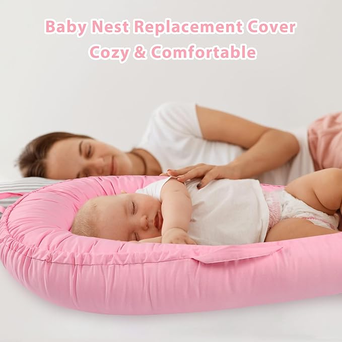 Hooyax Baby Lounger Cover Only, 100% Cotton Newborn Nest Cover, Soft Portable Baby Nest Replacement Cover for Boys Girls, Breathable Infant Lounger Covers, Baby Essential (Pink)