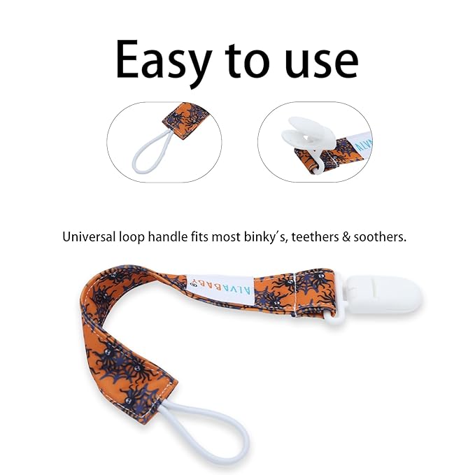 ALVABABY Pacifier Clip 8 Pack Holder Leashes for Newborn Baby Boys Girls Paci Clip Halloween Gifts 8DP04-DA