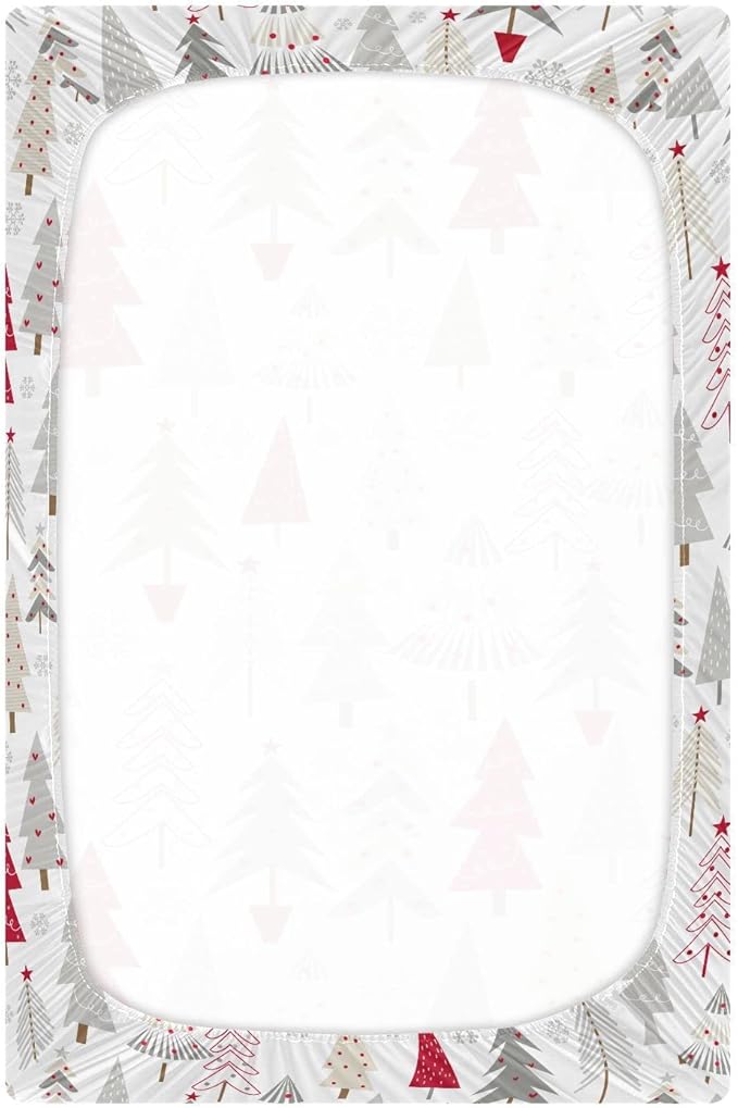 Fitted Crib Sheets Christmas Cartoon Tree Stretchy Portable Playard Sheets for Baby Toddler, Breathable Soft Mini Crib Mattress 52 x 28 in for Boys and Girls