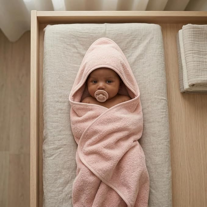 Hooded Baby Towel - 100% Organic Cotton Baby Bath Towels – Baby Towels, Baby Bath Towels for Baby Girl, 32" x 32" Super-Soft and Absorbent Baby Towels for Newborn (Blush)