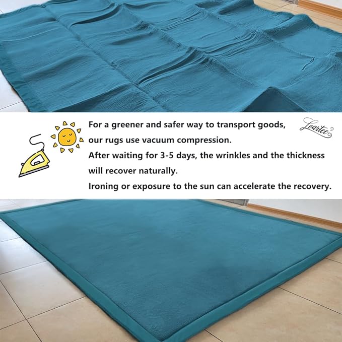 Loartee Nursery Rug Coral Velvet Crawling Rugs Mat Area Rugs Play Crawling Mat(4'11"x6'7", Blue) for Toddler Children Play Mat Yoga Mat Exercise Pads Carpet