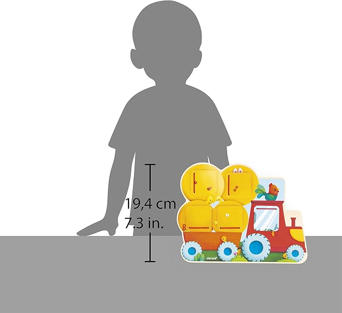 Janod - Farm Puzzle (Yellow) - Child Development - Dexterity Development - Tactile Learning Experience - Easy Grip Design for Little Hands - Animal Recognition Fun - Durable Wooden Construction