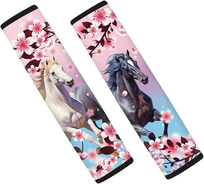 UNICEU Plum Blossom Horse 2 Packs Car Seat Strap Pads Universal Car Seat Belt Pads Cover Seat Belt Shoulder Strap Covers Harness Pad for Car/Bag