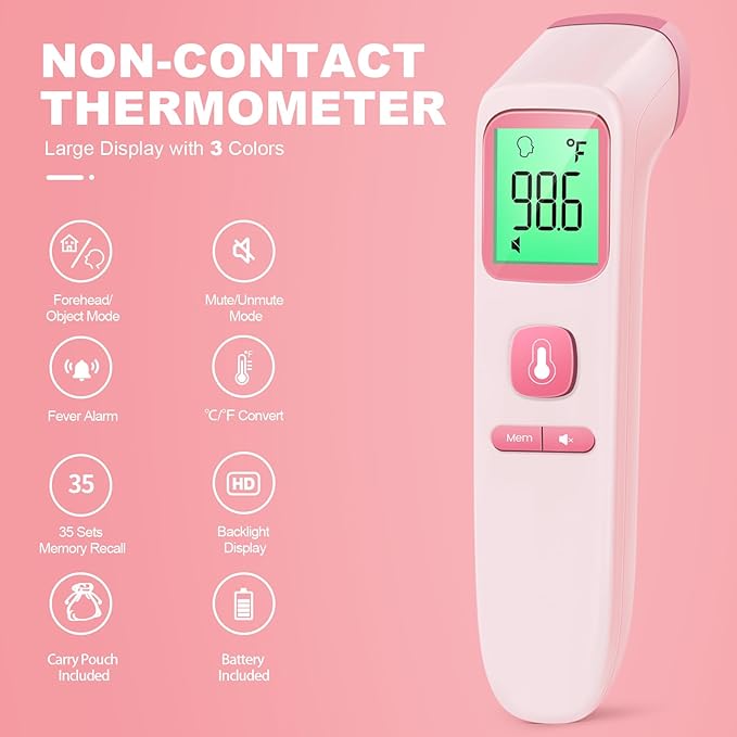 No-Touch Thermometer for Adults and Kids - 202 Pink & 2000 Purple
