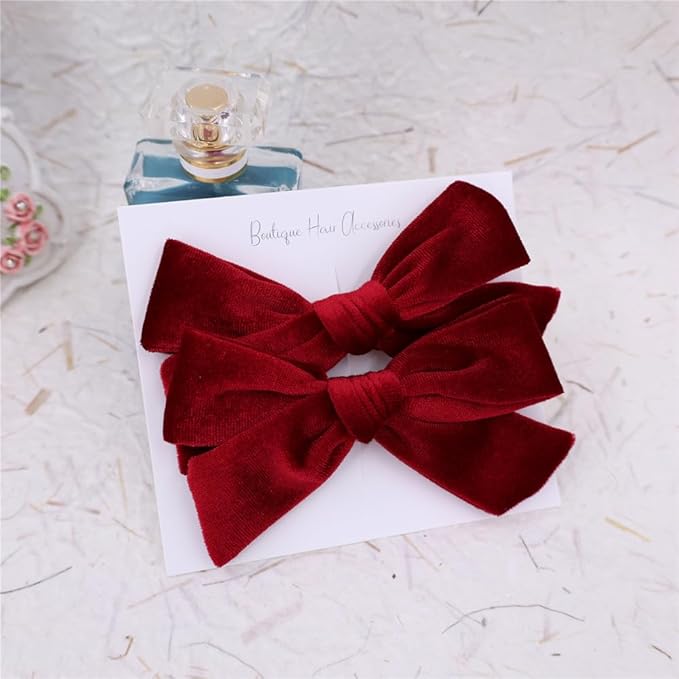 Vintage Velvet Bow Hair Clips for Baby Girl Kids Women Fall Velvet Christmas Hair Bows Barrettes Accessories (2 pcs Wine)
