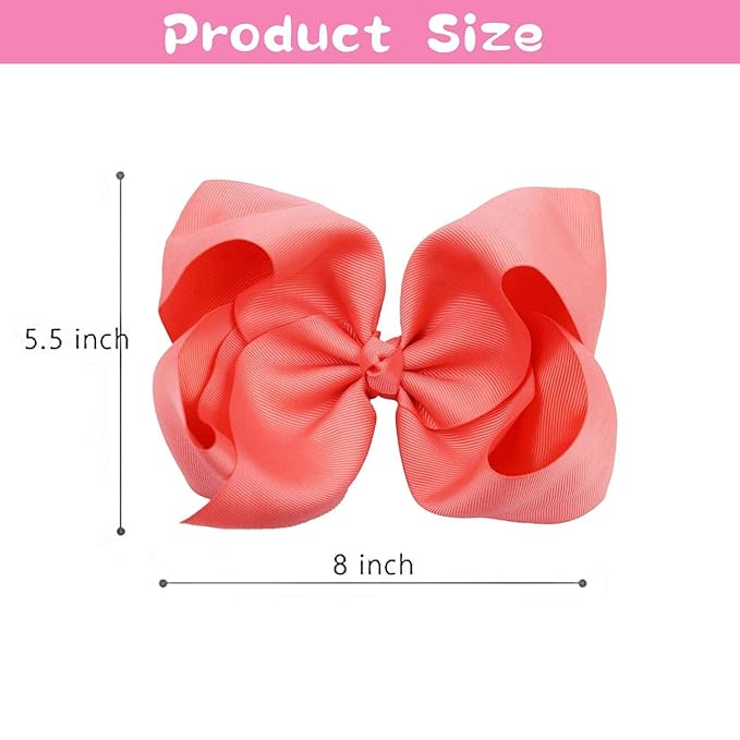 Oaoleer Hair Bows Clips Grosgrain Ribbon Bows Hair Alligator Clips Hair Barrettes Hair Accessories for Girls Toddler Infants Kids Teens Children (8inch)