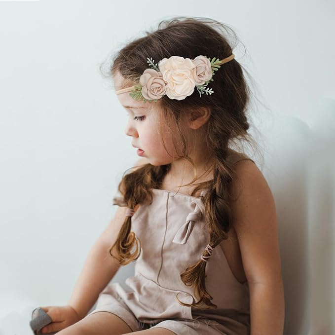 Baby Girl Flower Headbands Set, 3pcs Elastic Nylon Floral Hair Band, Bows Wrap for Infant Newborn Toddler