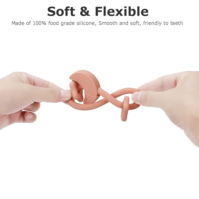 Silicone Baby Teething Toy, Silicone Baby Ring Teether for Babies 3 Months+, Raised Texture to Soothe Gums, BPA Free, Boys Girls Shower, Birthday, Christmas Gifts (Ether)