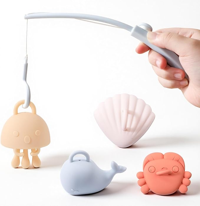 Silicone Fishing Toy Game Playset,Bath Toys for Toddlers and Babies,Montessori Fine Motor Skills Fish Games for Children,Kids Bathtub Toys,Floating Bath Tub Toys for Kids Baby Infant