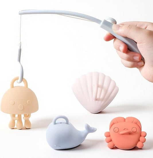 Silicone Fishing Toy Game Playset,Bath Toys for Toddlers and Babies,Montessori Fine Motor Skills Fish Games for Children,Kids Bathtub Toys,Floating Bath Tub Toys for Kids Baby Infant