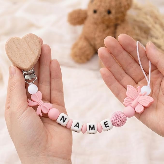 Personalized Baby Name Pacifier Clip Dummy Soother Pacifier Flower Clip Holder Strap Chain Gift (Flower 2)