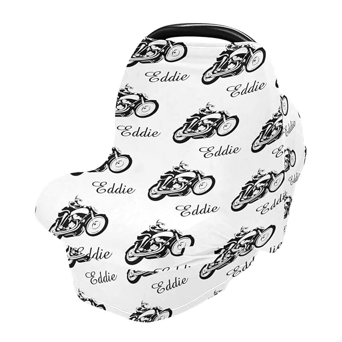 Personalized Motorcycle Baby Car Seat Covers with Name, Multiuse Dirt Bike Nursing Breastfeeding Car seat Canopy, Infant Stroller Covers for Newborn Girl Boy, Ultra-Soft Breathable, Nursing Scarf