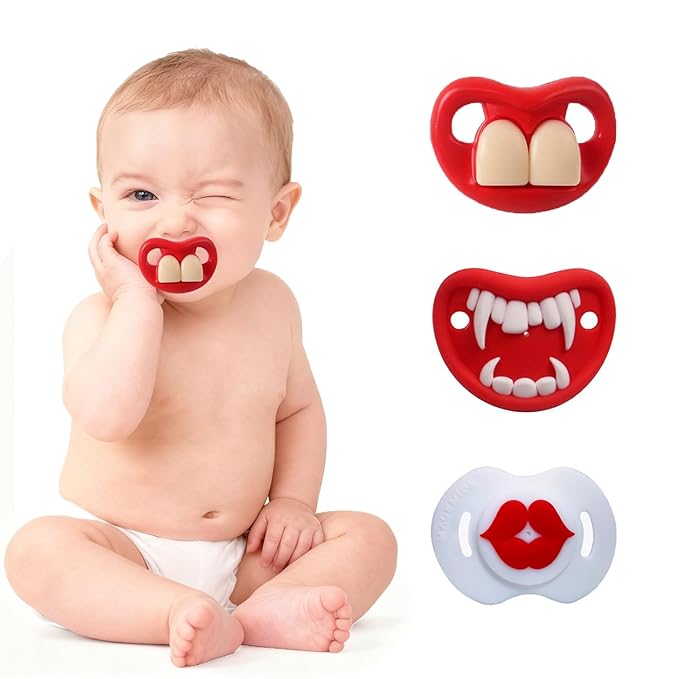 Funny Baby Pacifiers,Lips Pacifiers for Babies 3-18 Months,Baby Teeth and Vampire Pacifier Funny Pacifiers for Boys and Girls BPA Free