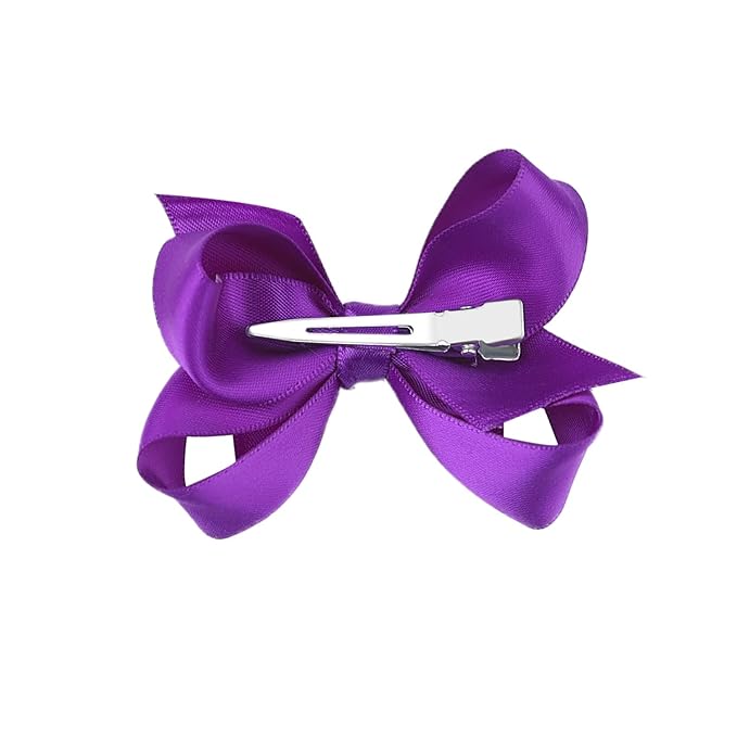 3 Inch Satin Bow for Little Girls - 2 Pcs (Purple)