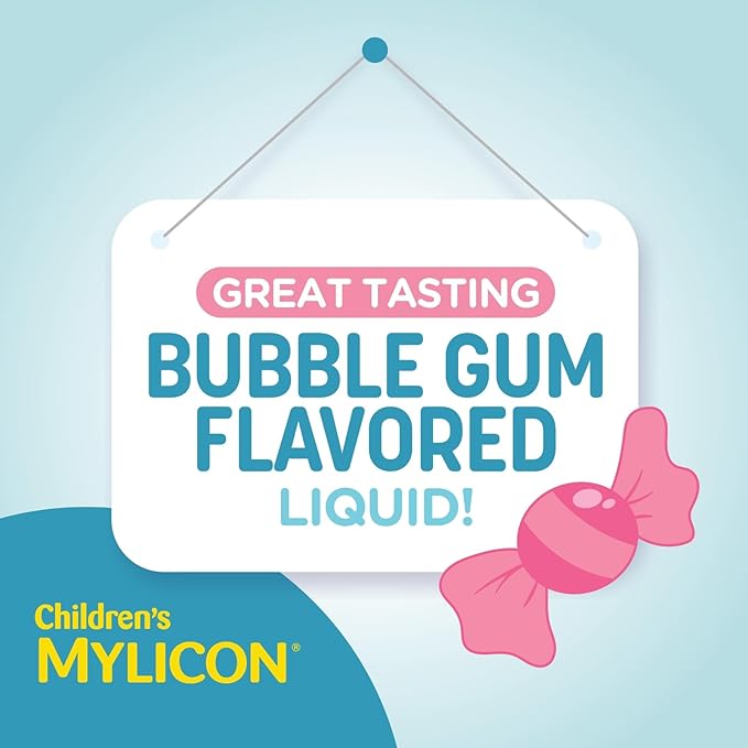 MYLICON Children's All-in-One Tummy Relief Liquid for Indigestion for Kids, Bubble Gum Flavor, 8oz
