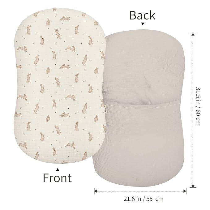 Muslin Baby Lounger Cover 2 Pack, Soft Breathable Newborn Lounger Pillow Cover for Boys Girls Infant