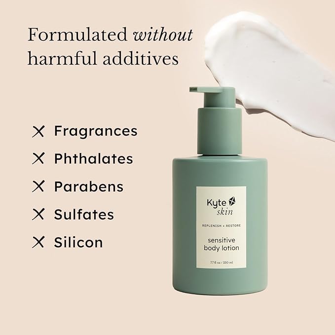 KYTE BABY - Kyte Skin Sensitive Lotion, Fragrance - Free, Hypoallergenic, with Shea Butter, Oats, Jojoba Oil, for Dry, Irritated, Eczema - Prone Skin, Safe for Babies, Kids and Adults