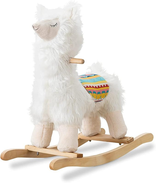 LOLA Rocking Horse Llama by JOON, Great for Toddler Development, Incredibly Soft Shaggy Fur, Safe Rocker with Sturdy Wooden Handles & Base, Boost Imagination & Creativity with Lullaby Sounds, White